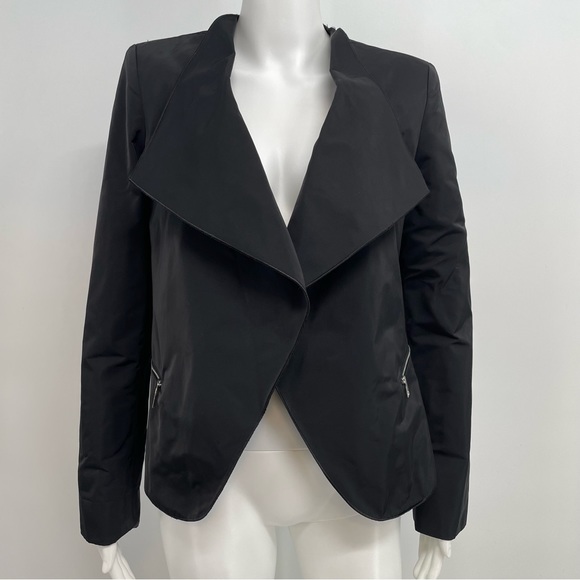 Lafayette 148 Jacket Size 4 Black Open Front Zip Pockets Modern Career